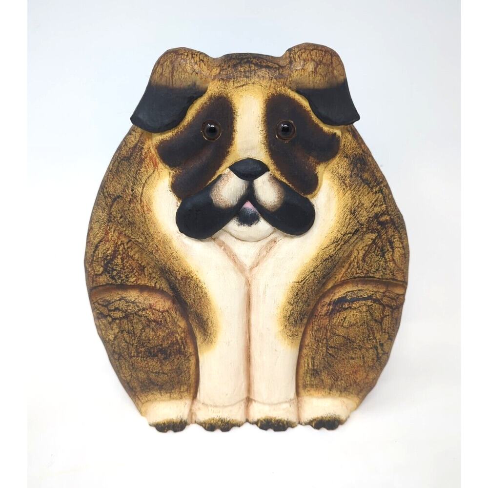 James Haddon Folk Art Wood Dog Sculpture St Bermard Hand Carved Philippines